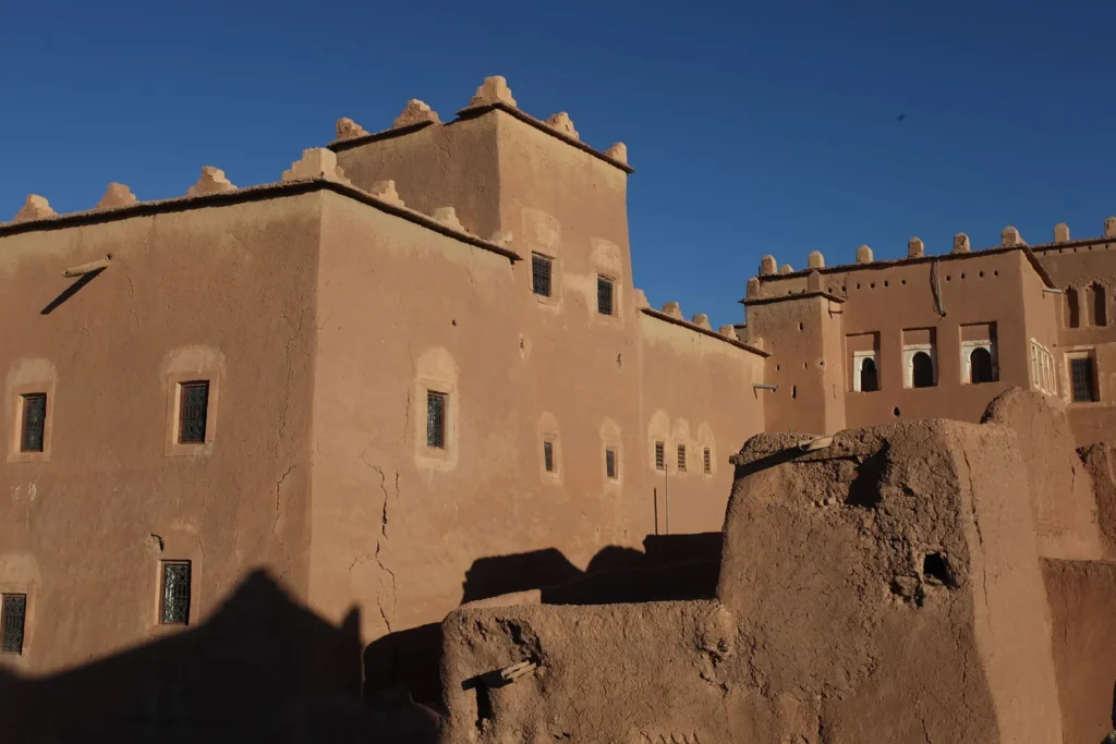 Walls of the Taourirt Kasbah in Ouarzazate in late afternoon light