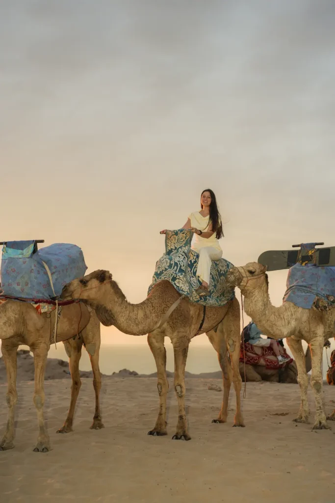 Rider on a camel in a caravan in the Timlalin dunes